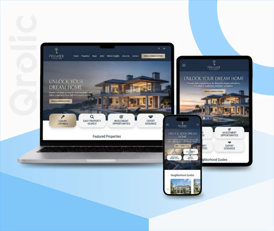 Real Estate Website Design & Development Services Real estate website design and development services showing custom property search and CRM integration