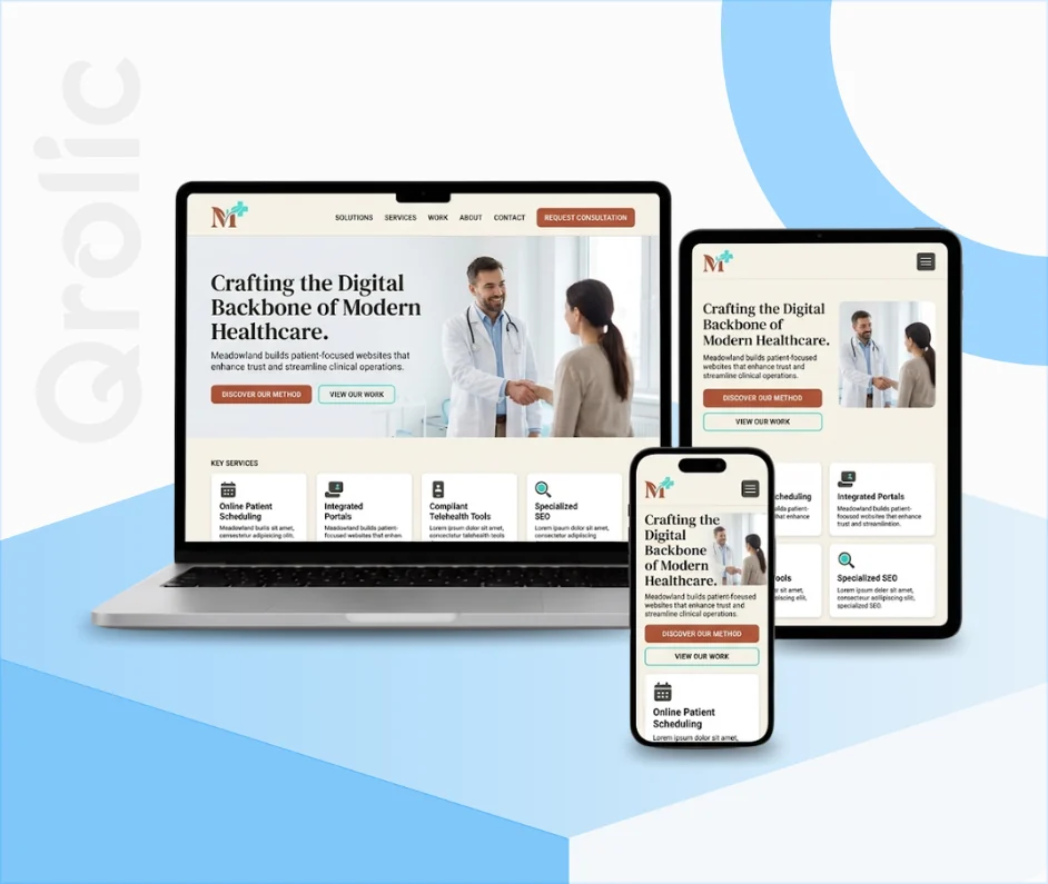 Aesthetic clinic website design and development services showing before and after gallery and online booking by Qrolic