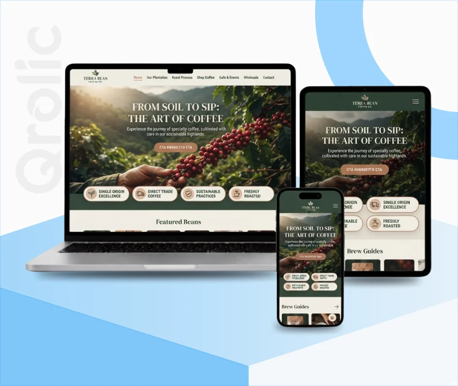 Coffee plantation website design and development services showcasing online store and brand storytelling features