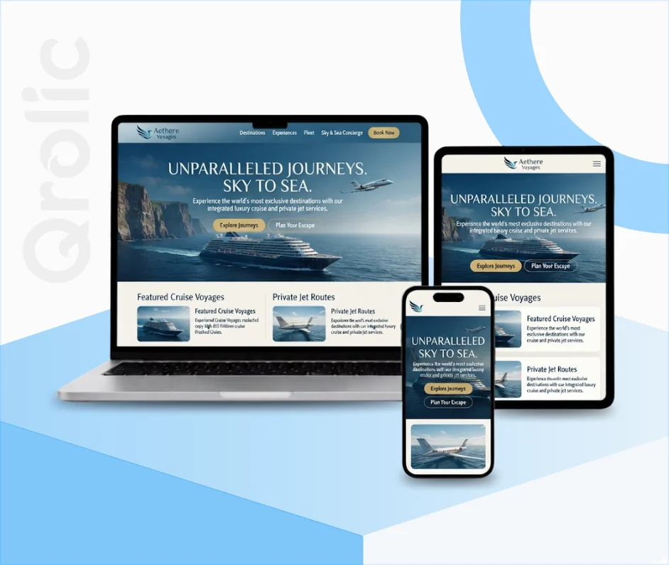 Cruise line and airline website design and development services showcased on screen