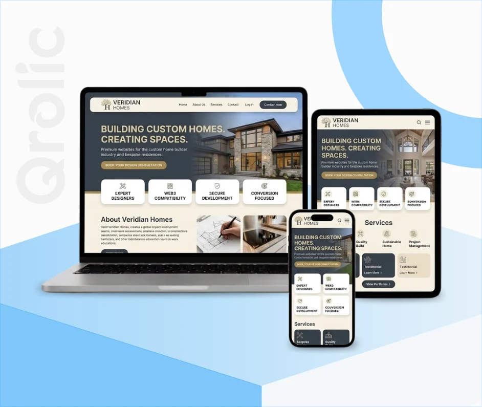 Custom home builder website design and development services showcasing portfolio galleries and lead generation tools