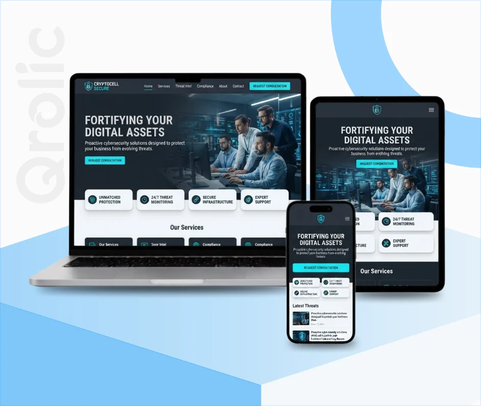 Cybersecurity firm website design and development services showcasing trust-building and secure lead generation features
