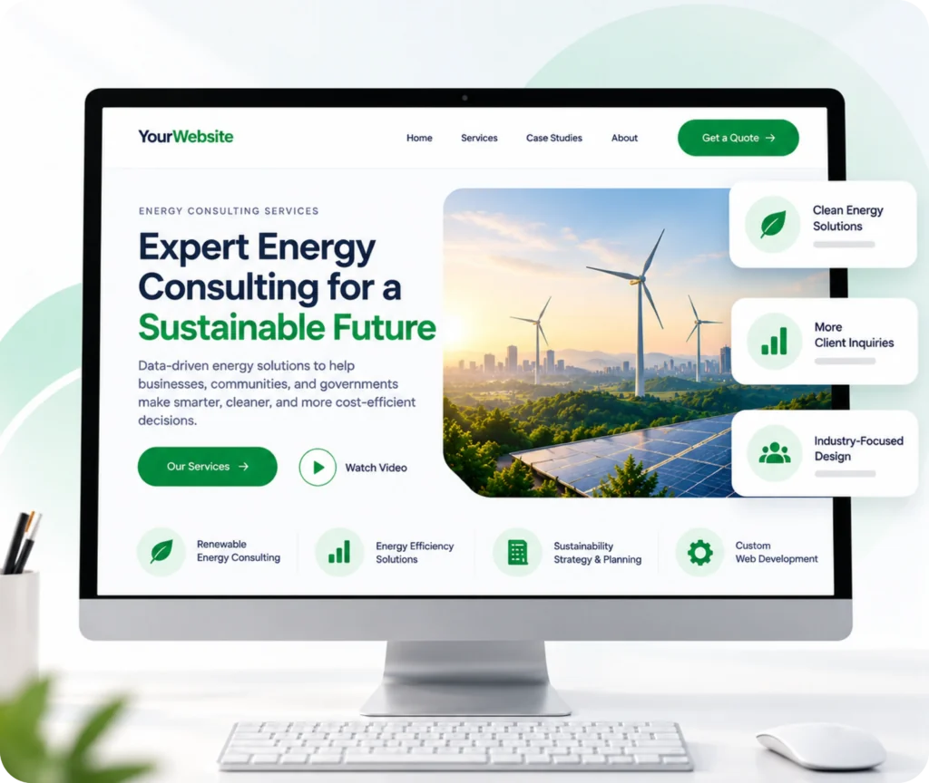 Energy consultant website design showing a custom WordPress website built around a consultancy's expertise, service pages, CMS control, and ownership
