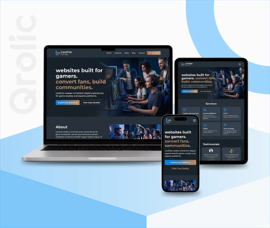 Gaming company website design and development services interface showcasing an immersive game world
