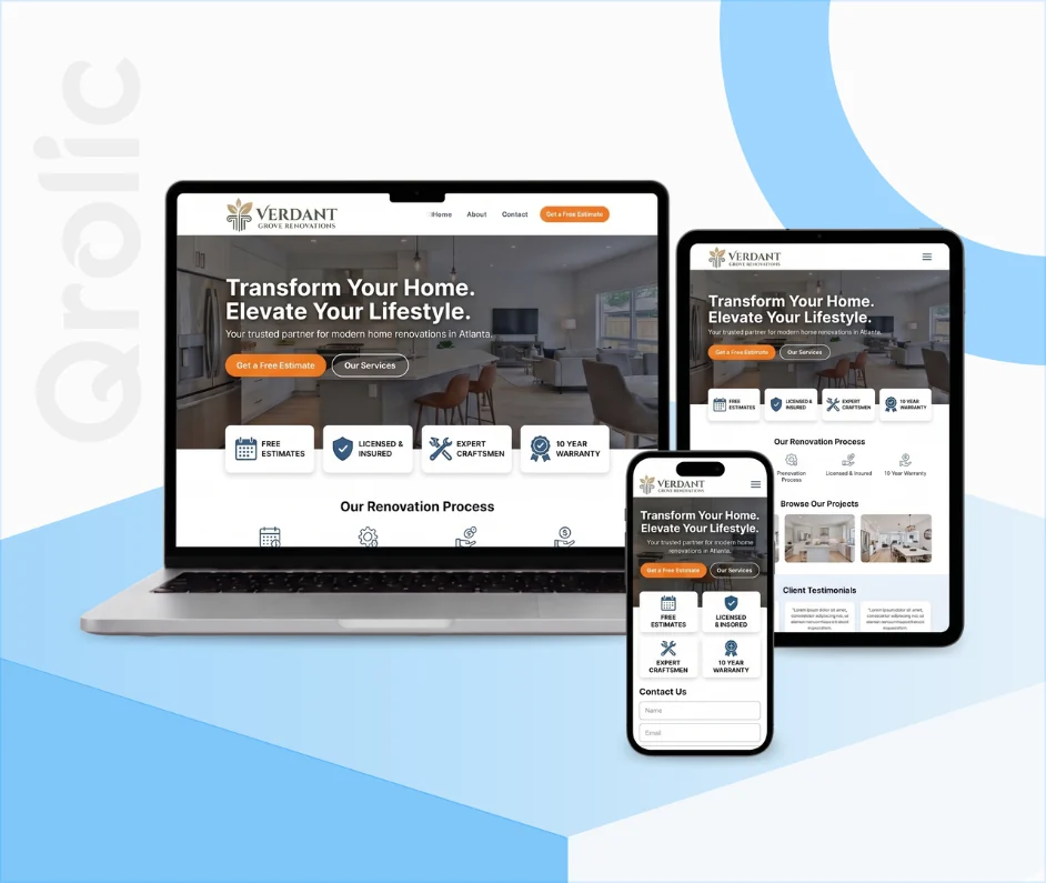 Home renovation contractor website design and development showcasing project portfolio and lead-generation features