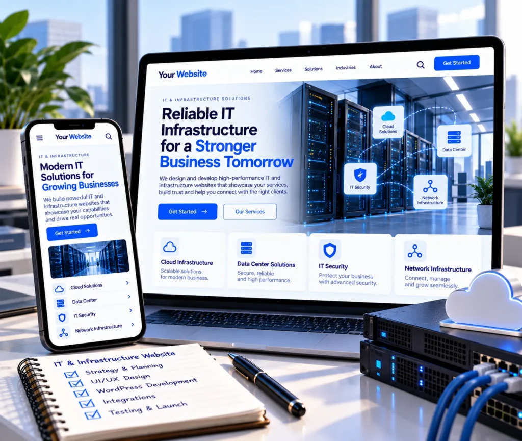 IT Company Website Design & Development Websites for IT companies showing a custom WordPress website that explains technical services clearly and guides visitors to enquire