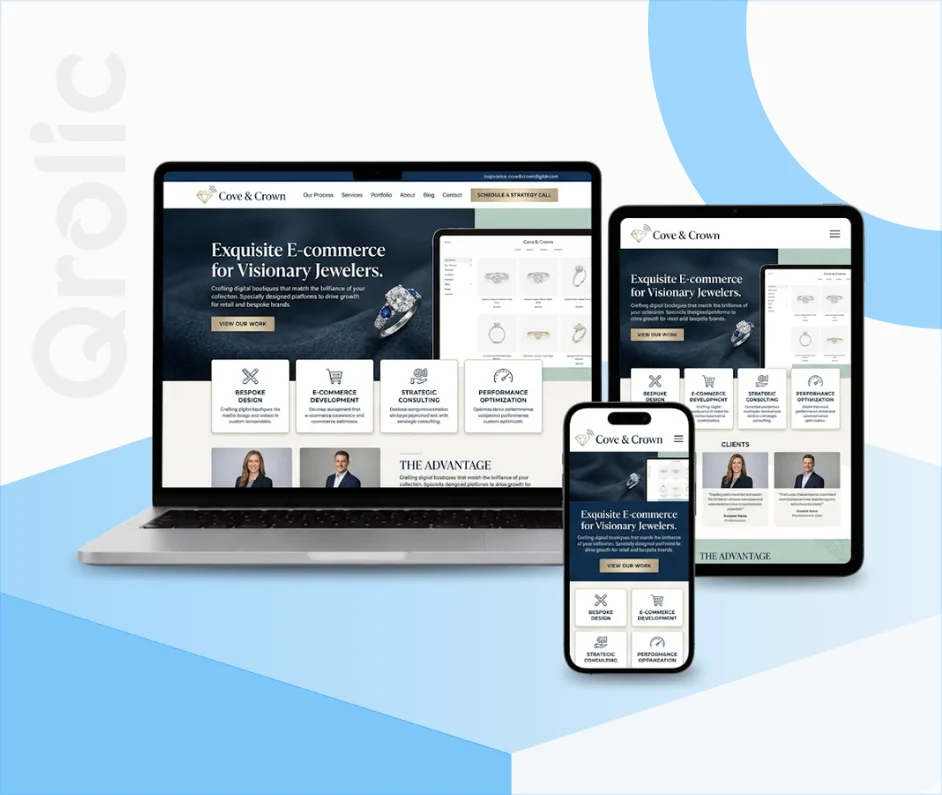 Jewelry store website design and development services showcased on a laptop screen