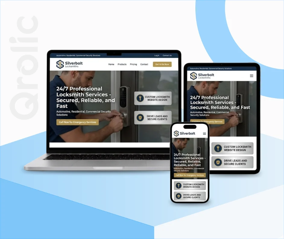 Locksmith Website Design & Development Service Locksmith website design and development services homepage on mobile and desktop