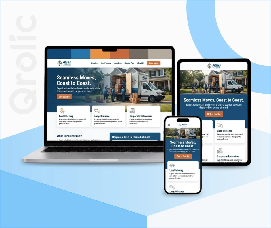 Moving company website design and development services by Qrolic Technologies
