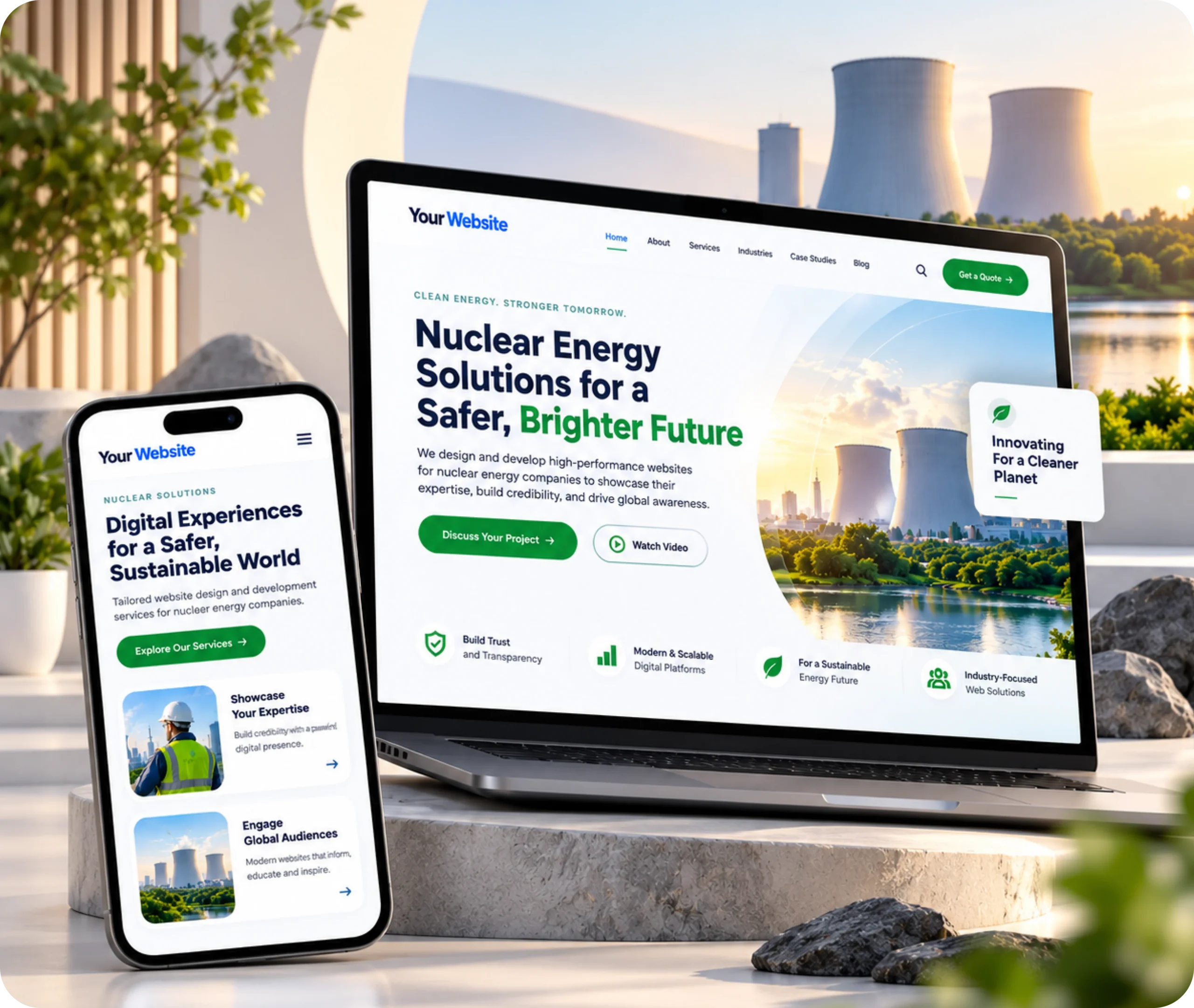 Nuclear Energy Website Design & Development Service Nuclear energy website design showing a custom WordPress website built around clear technical information, audience journeys, CMS control, and connected tools