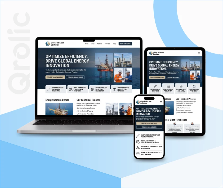 Oil and gas company website design and development services showcasing investor portals and project maps