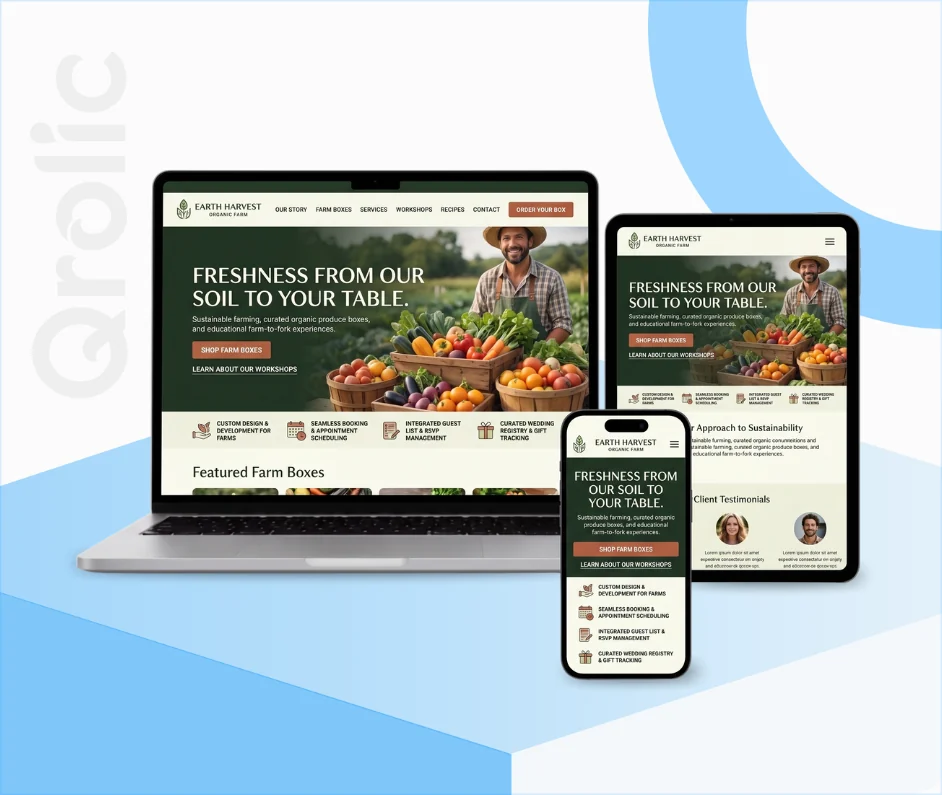 Organic Farm Website Design & Development Service Organic farm website design and development services showcasing a custom, mobile-friendly farm site