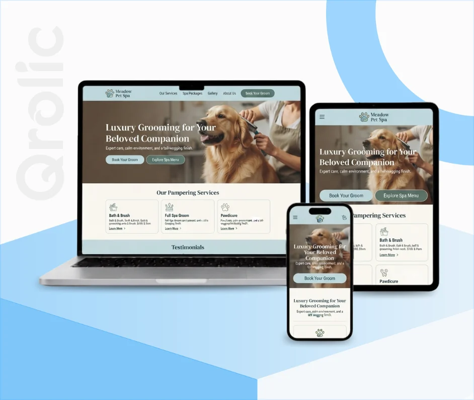 Pet Grooming Website Design & Development Service Pet grooming website design and development services showcasing an online booking and photo gallery layout