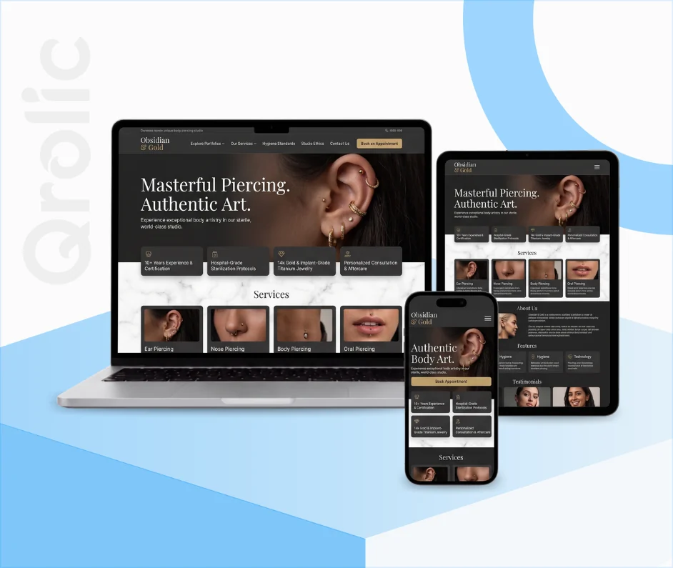 Piercing Studio Website Design & Development Service Piercing studio website design and development services showcasing custom portfolio galleries and online booking