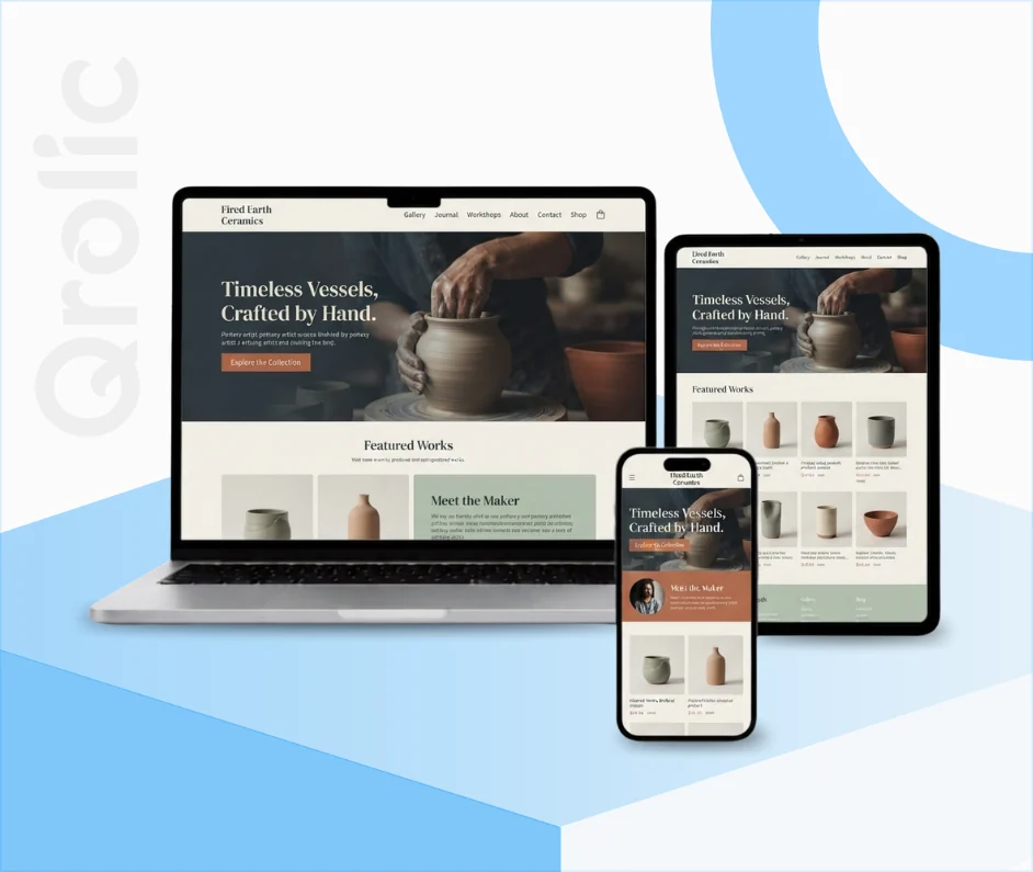 Pottery and ceramics artist website design and development services hero banner