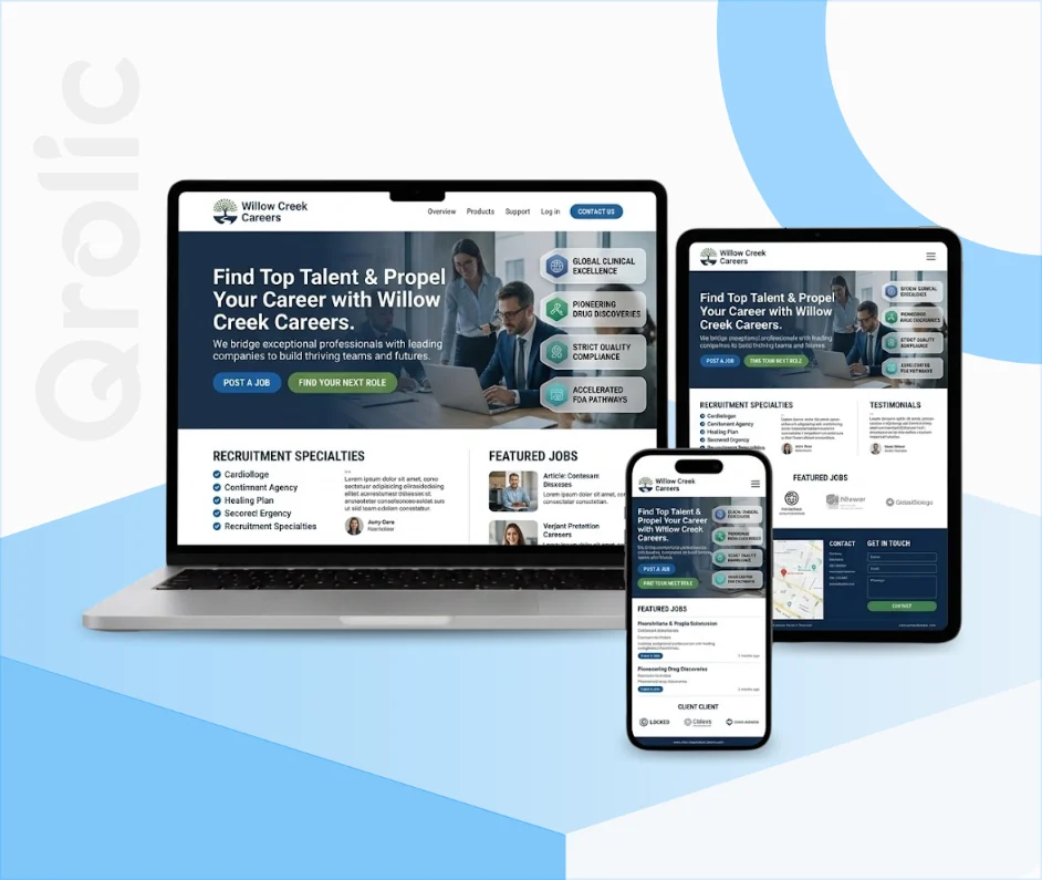  Recruitment agency website design and development services shown on desktop and mobile screens
