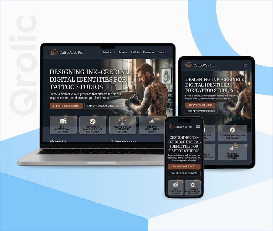 Tattoo studio website design and development services by Qrolic

