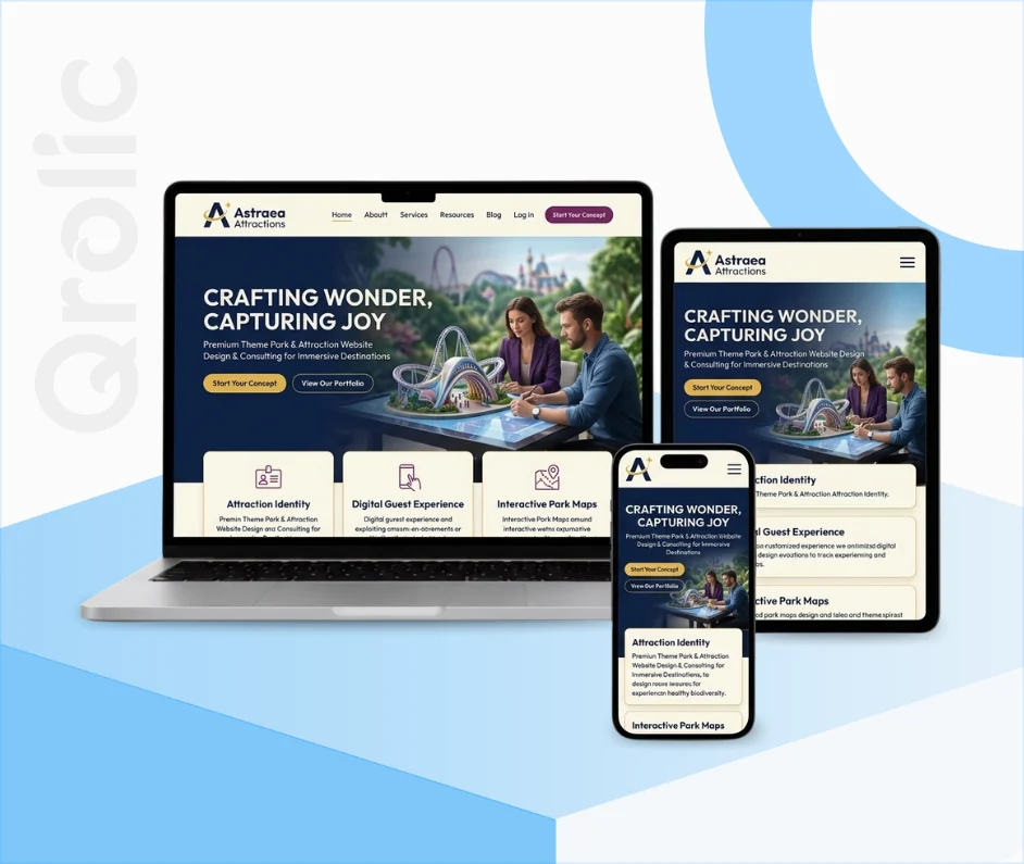 Theme Park Website Design and Development Services Theme park website design and development services showing an interactive park map and ticketing system