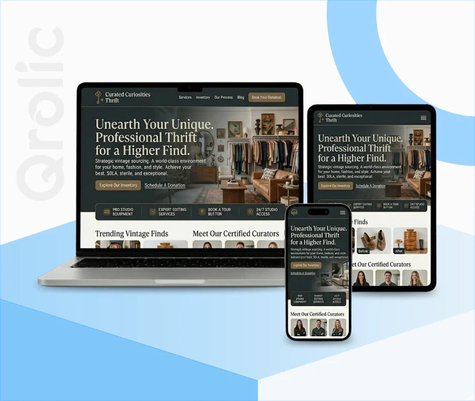 Thrift store website design and development showcasing inventory gallery and e-commerce features