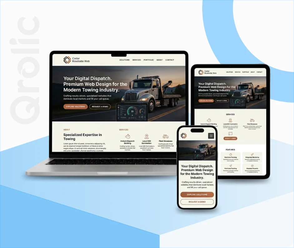 Tow Truck Service Website Design & Development Service Tow truck service website design and development services by Qrolic Technologies