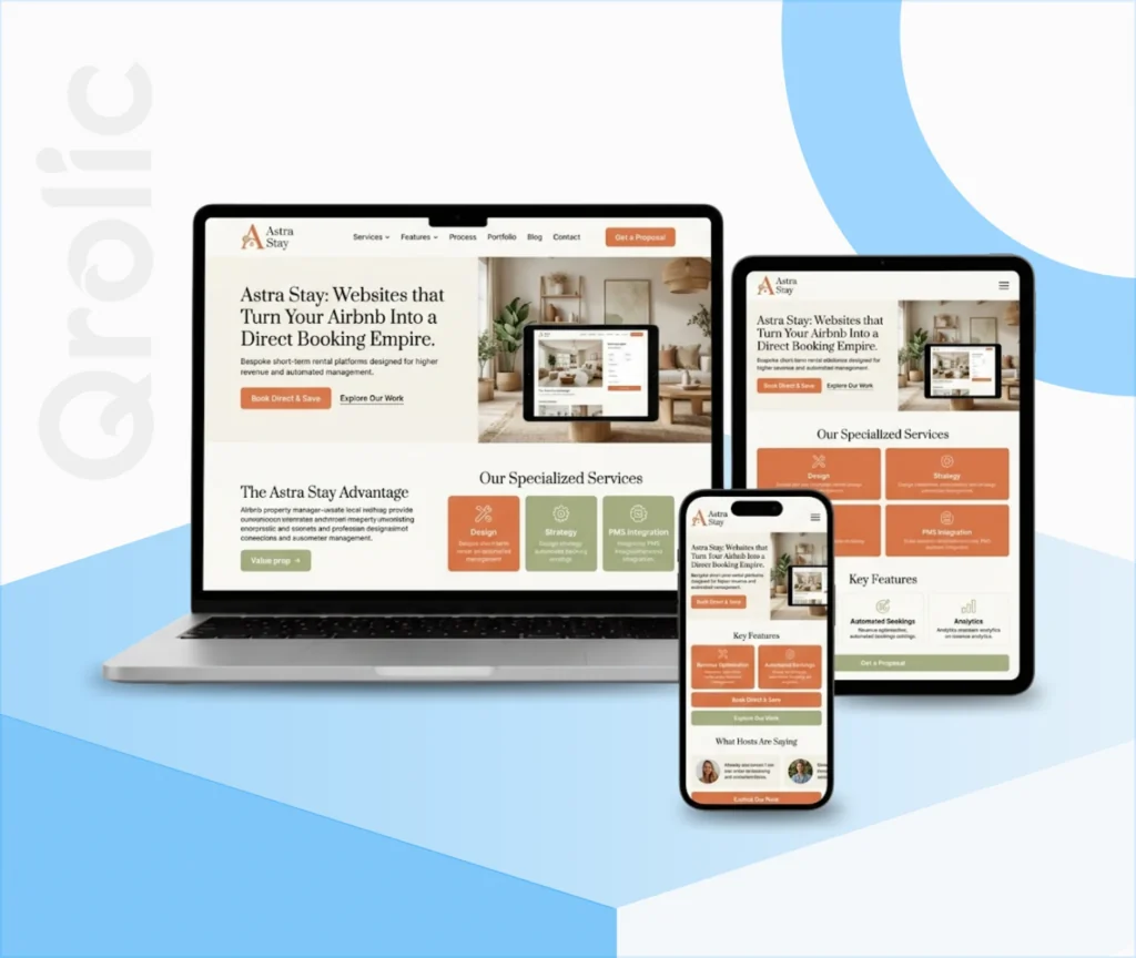 Airbnb property manager website design and development services showing direct booking and property galleries