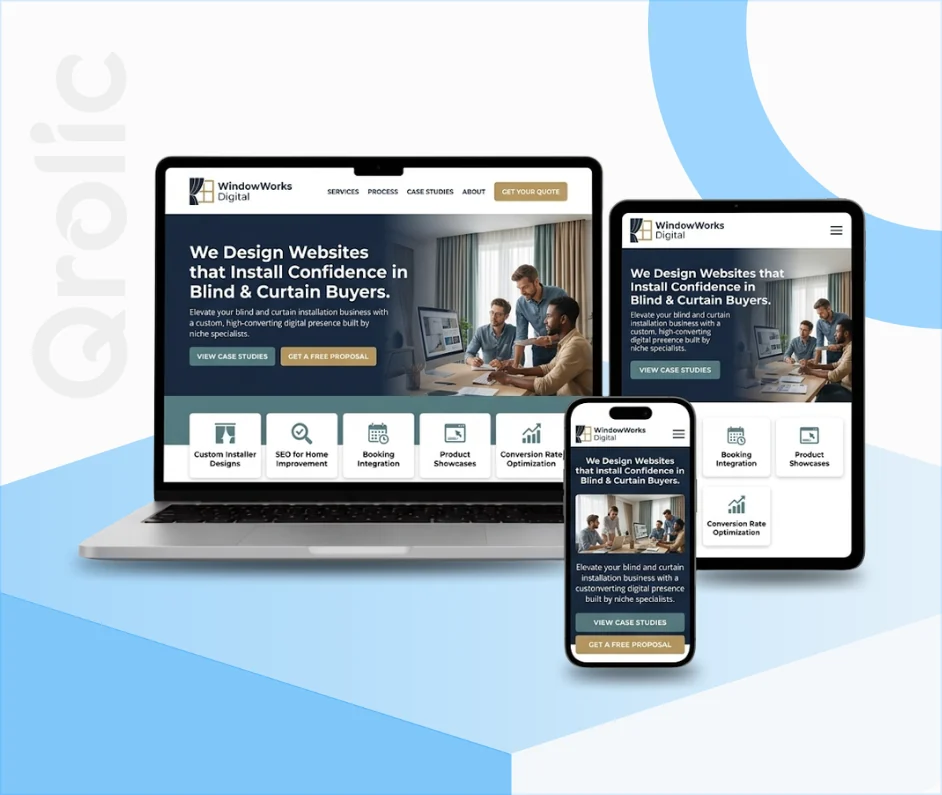 Blind & Curtain Installer Website Design Service Blind and curtain installer website design and development services showing project galleries and quote forms