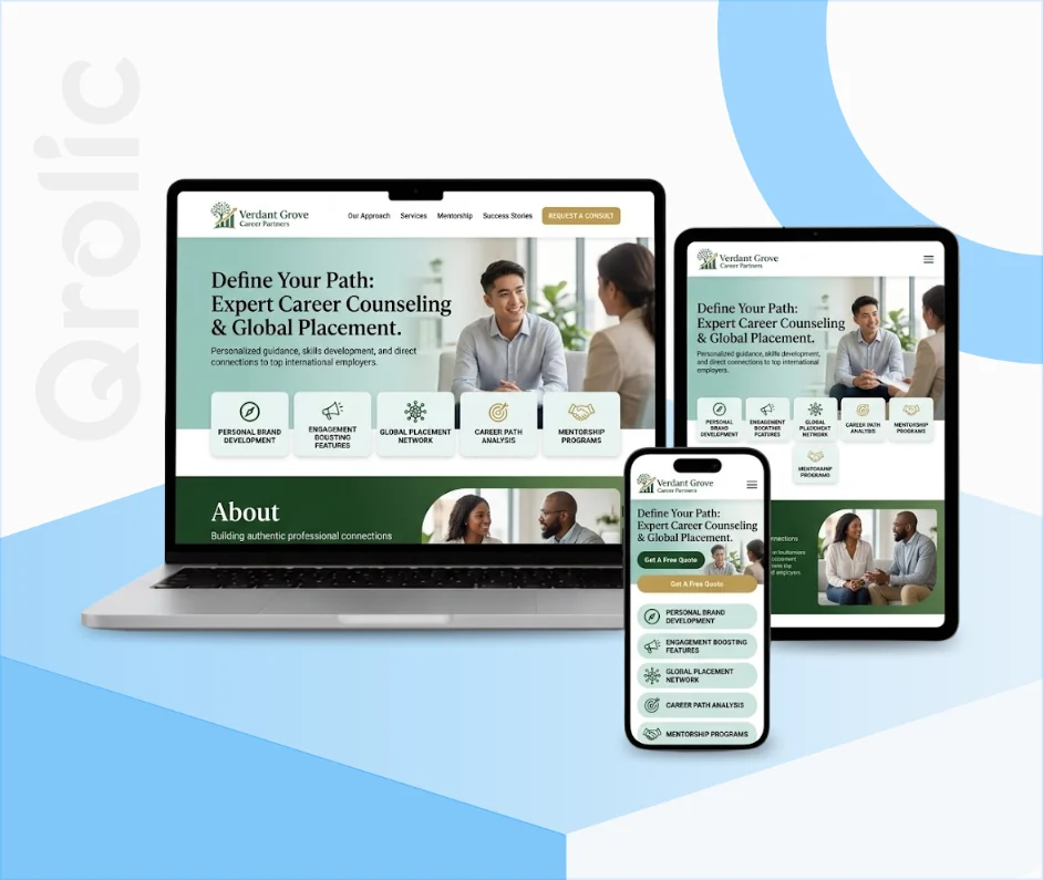 Career Counseling Website Design & Development Services Career counseling website design and development services showing a client booking and testimonial page
