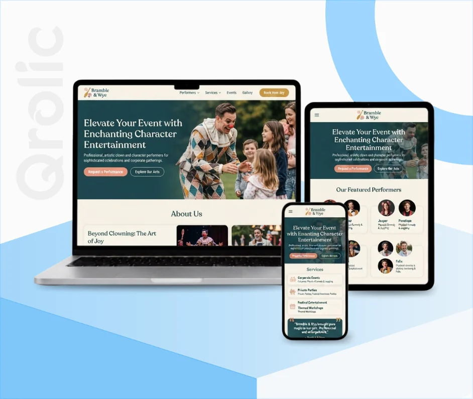 Clown Entertainment Website Design and Development Clown entertainment website design and development services showing booking forms and photo gallery features