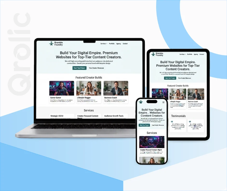 Content creator website design and development services by Qrolic
