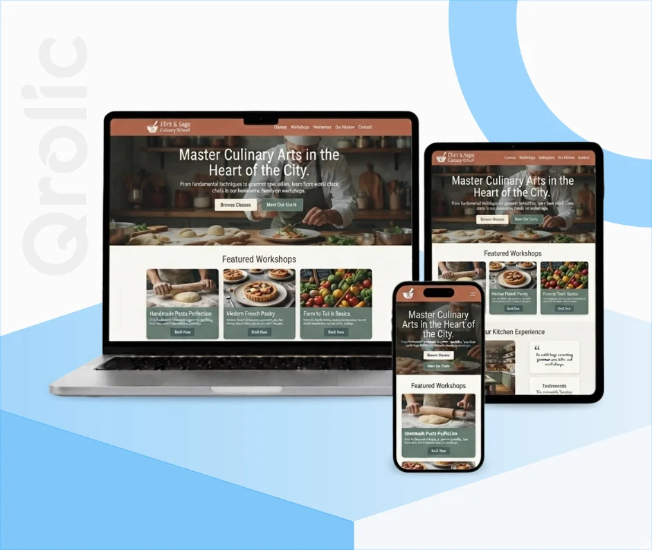 Cooking class website design and development services by Qrolic
