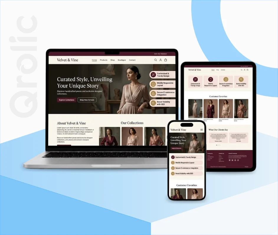 Fashion boutique website design and development services by Qrolic
