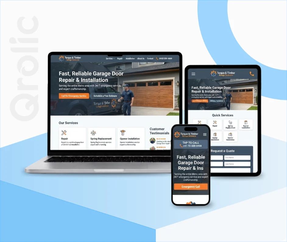 Garage Door Repair Website Design and Development Garage door repair website design and development services showcasing an emergency booking and service map layout