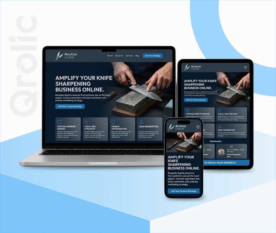 Knife sharpening website design and development services hero image