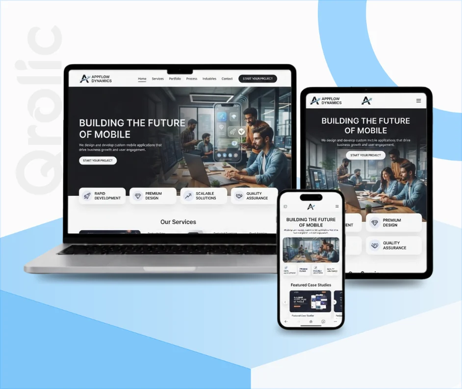 Mobile app developer website design and development services showcasing app portfolio and download features
