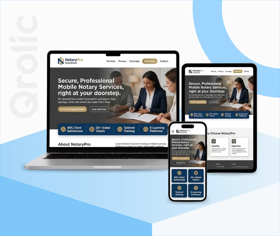 Mobile Notary Website Design Service Mobile notary website design and development services showing a booking form and service area map