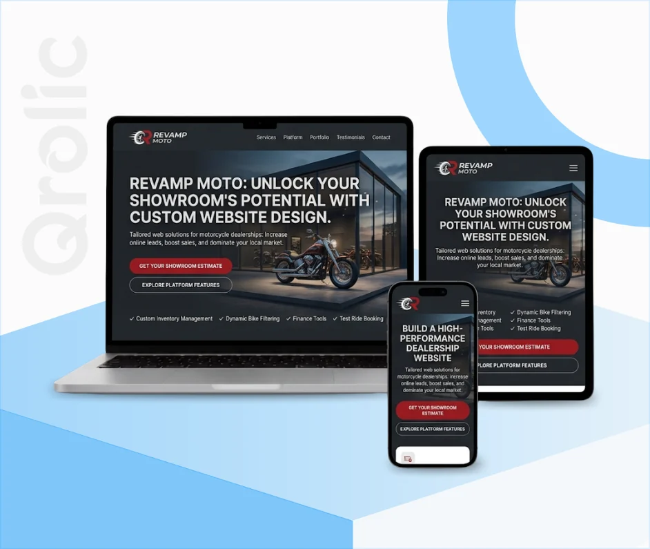 Motorcycle Dealership Website Design & Development Service Motorcycle dealership website design and development services showing an online showroom with live inventory