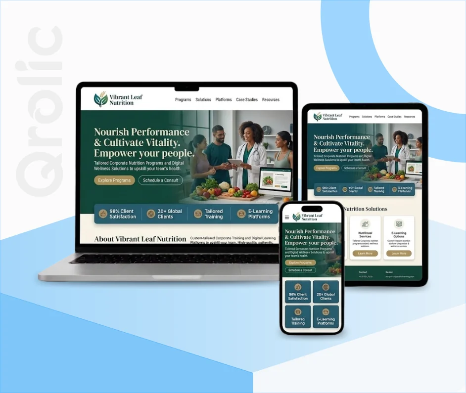 Nutrition coach website design and development services by Qrolic
