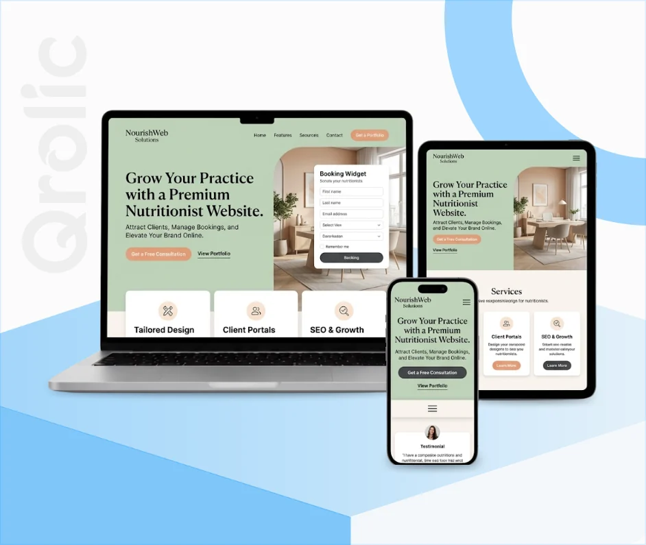 Nutritionist Website Design & Development Service Nutritionist website design and development services homepage on desktop and mobile
