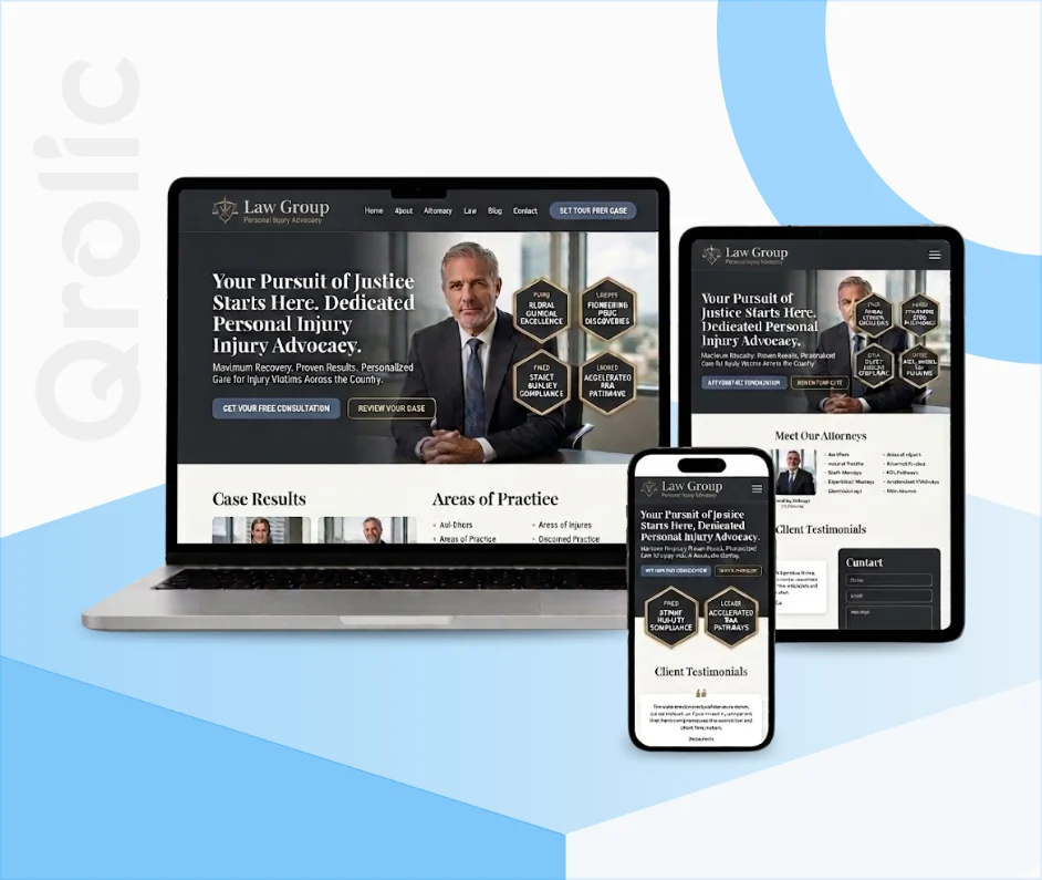 Personal Lawyer Website Design & Development Service Personal injury lawyer website design and development services shown on desktop and mobile screens