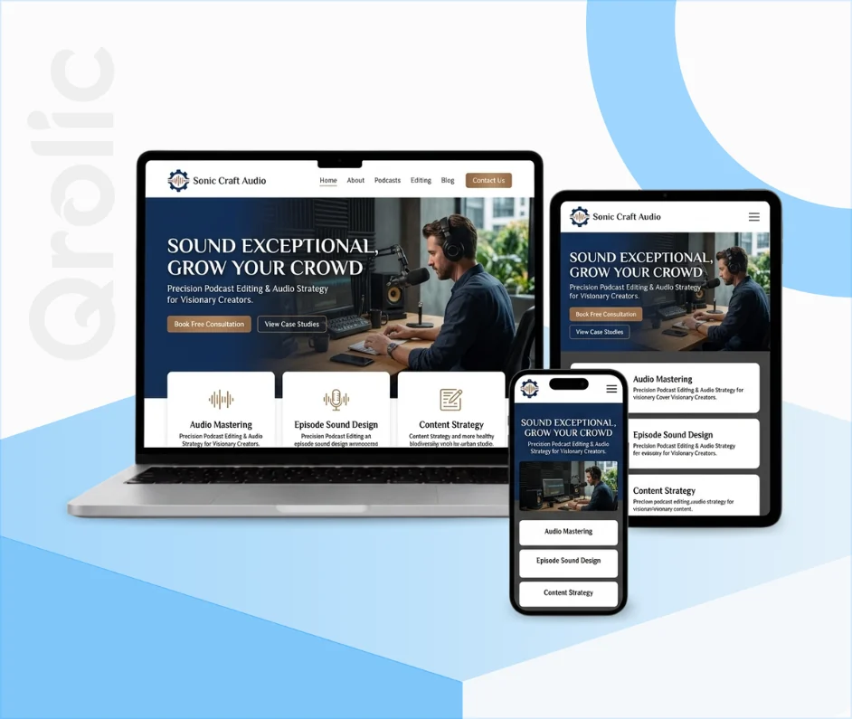 Podcast Editor Website Design and Development Service Podcast editor website design and development services showcasing portfolio and audio player features