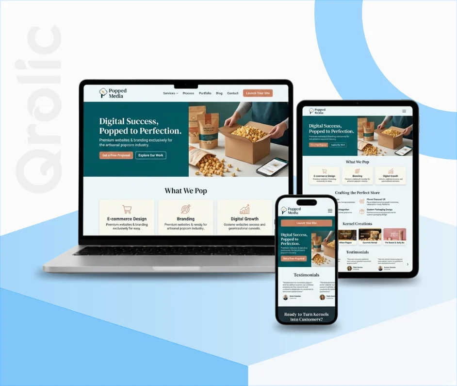 Popcorn business website design and development services showing flavor galleries and secure checkout