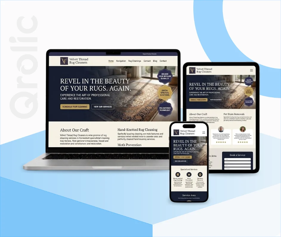 Rug Cleaning Service Website Design Service Rug cleaning website design and development services showing booking form and photo gallery by Qrolic