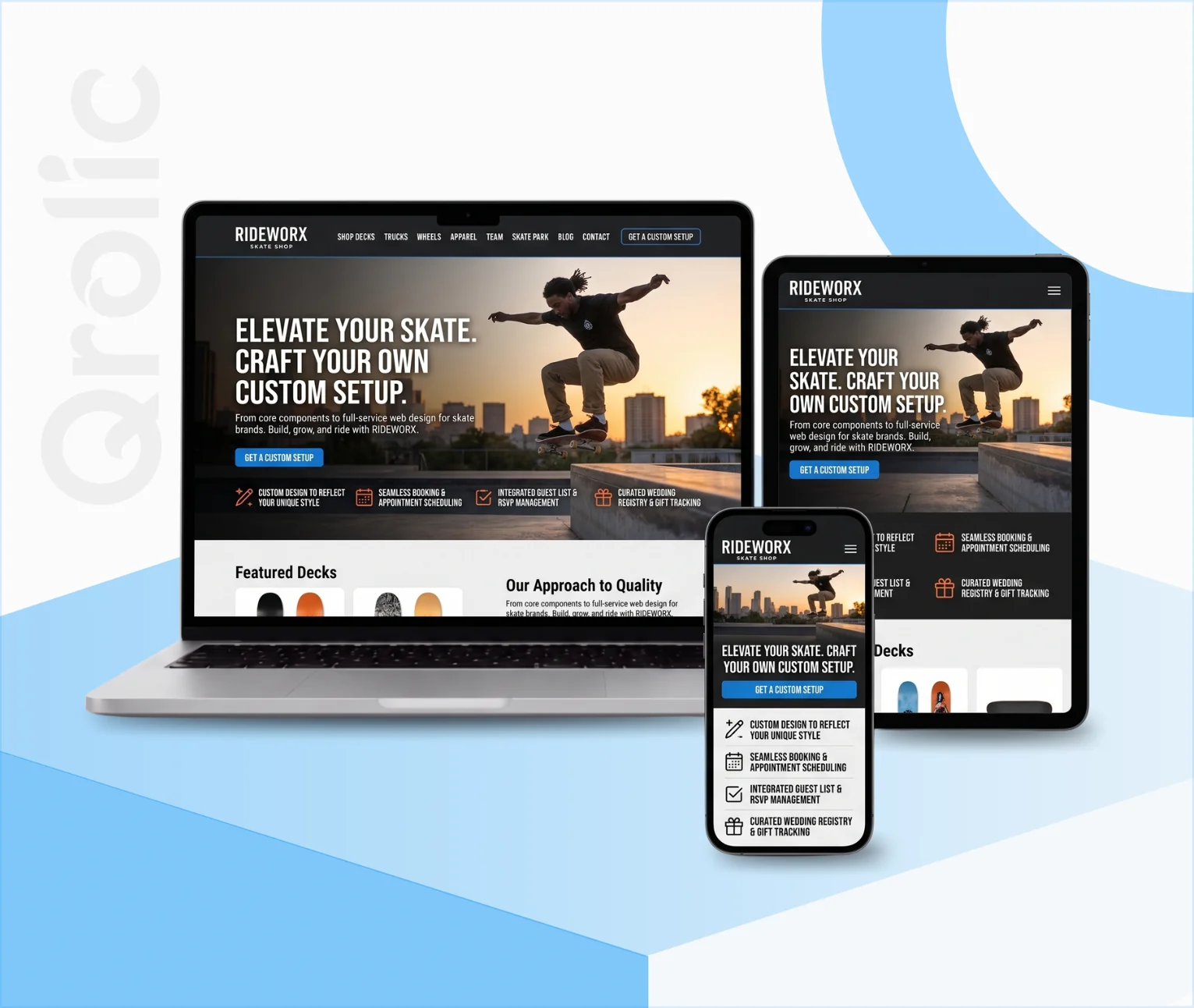 Skateboard shop website design and development services hero banner

