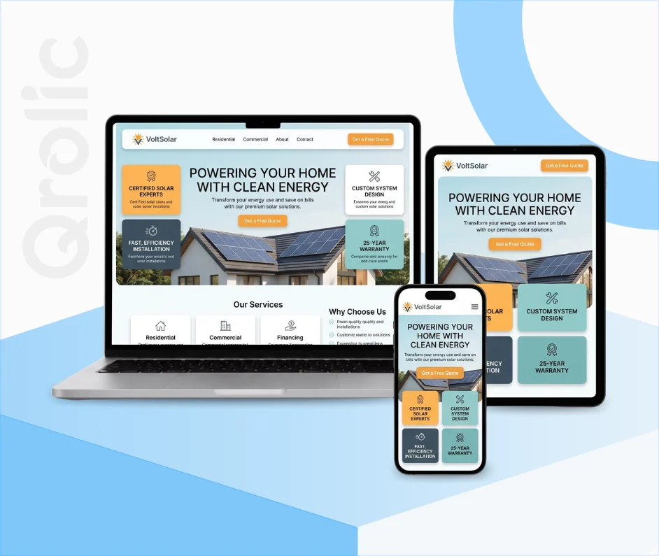Solar Installer Website Design and Development Services Solar installer website design and development services showing project gallery and lead capture interface