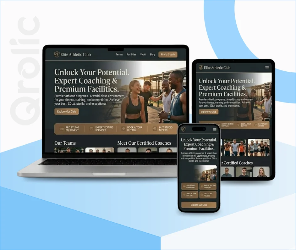 Sports club website design and development services interface showing team schedules and fan engagement