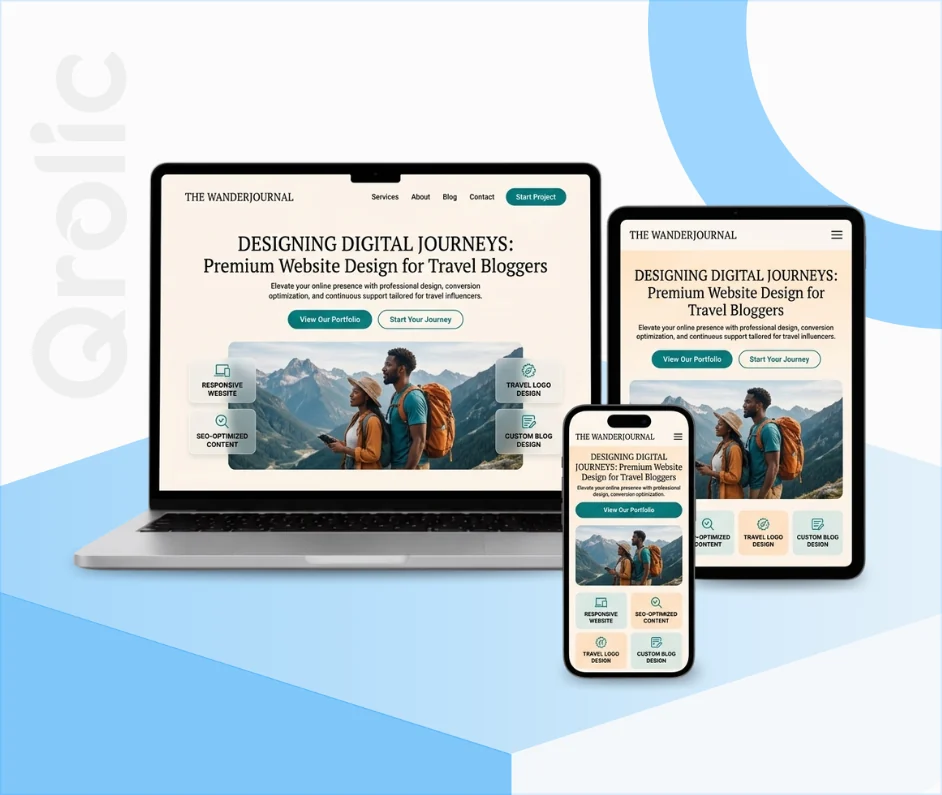 Travel blogger website design and development services homepage with gallery layout