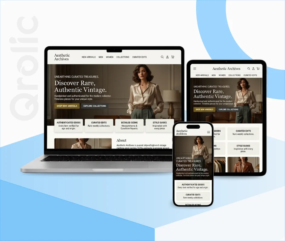 Vintage clothing store website design and development services by Qrolic