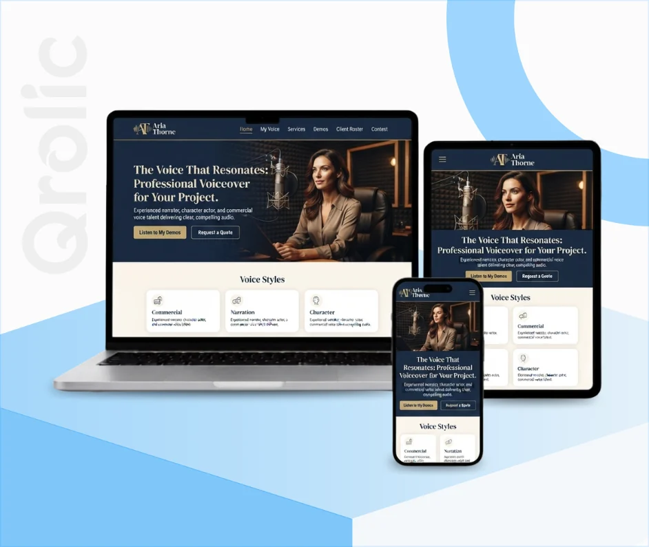 Voiceover artist website design and development services by Qrolic Technologies