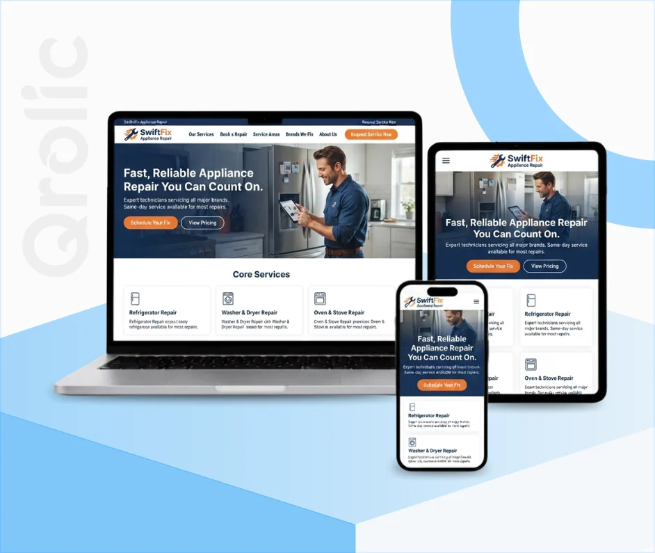 Appliance repair website design and development services by Qrolic Technologies