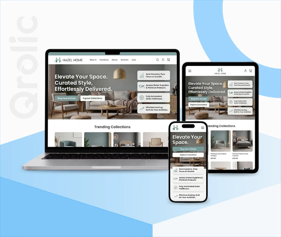 Dropshipping business website design and development services by Qrolic Technologies
